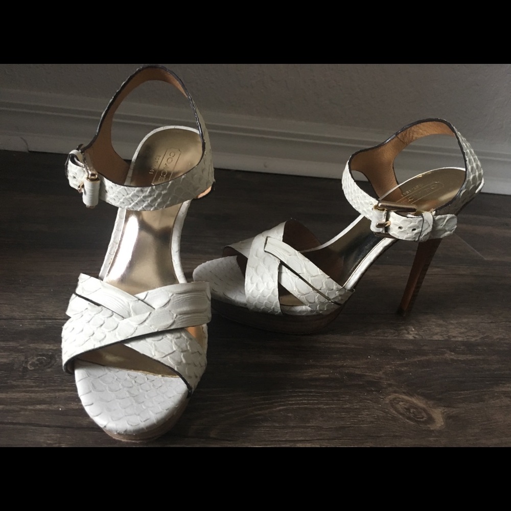 Coach Chalk Snakeskin Heels